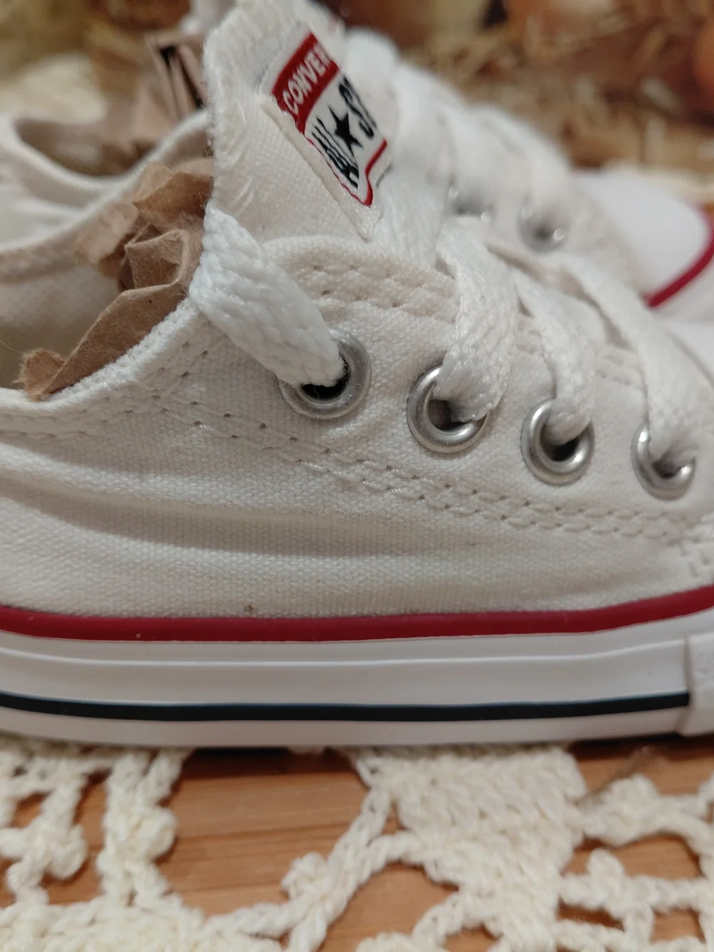 Converse Kids White Canvas Sneakers with Red Trim